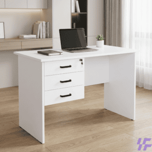 Modern wood-grain 1200mm Office Desk + Pedestal with three lockable storage drawers and cable management for professional workspaces