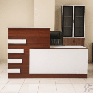 Modern 2M office reception desk with clean lines and ample workspace, ideal for corporate and business receptions.