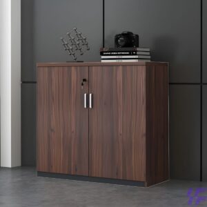 Modern wooden storage cabinet with sleek design and spacious shelves, ideal for home or office organization