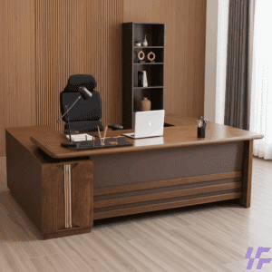 1.6M modern office desk with drawers and smooth wooden finish ideal for corporate and home offices.