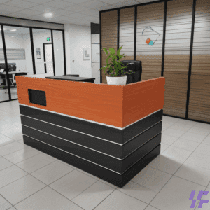 1.8M modern office reception desk with sleek finish, storage compartments, and front panel for professional reception areas