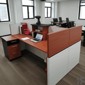 1.8M modern office reception desk with sleek finish, storage compartments, and front panel for professional reception areas.