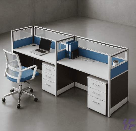 2 way straight office workstation with modern design in a corporate workspace