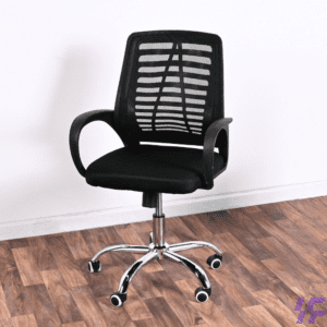 Medium back mesh office chair with breathable backrest, ergonomic lumbar support, adjustable height, and cushioned seat, comfortable office seating for productive workspaces and home offices in Kenya.