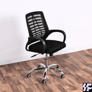Medium back mesh office chair with breathable backrest, ergonomic lumbar support, adjustable height, and cushioned seat, comfortable office seating for productive workspaces and home offices in Kenya.