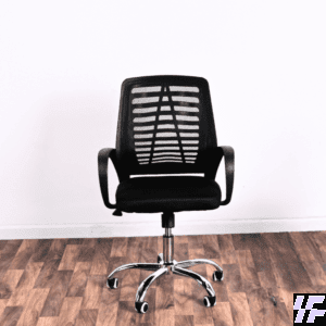 Medium back mesh office chair with breathable backrest, ergonomic lumbar support, adjustable height, and cushioned seat, comfortable office seating for productive workspaces and home offices in Kenya.