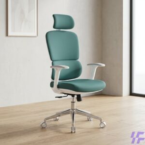 Green orthopedic office chair with ergonomic lumbar support, adjustable height, and cushioned seating, comfortable posture-friendly office chair for long working hours in Kenya.