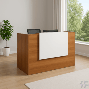 1.6M Modern Reception Desk – Walnut & White Finish