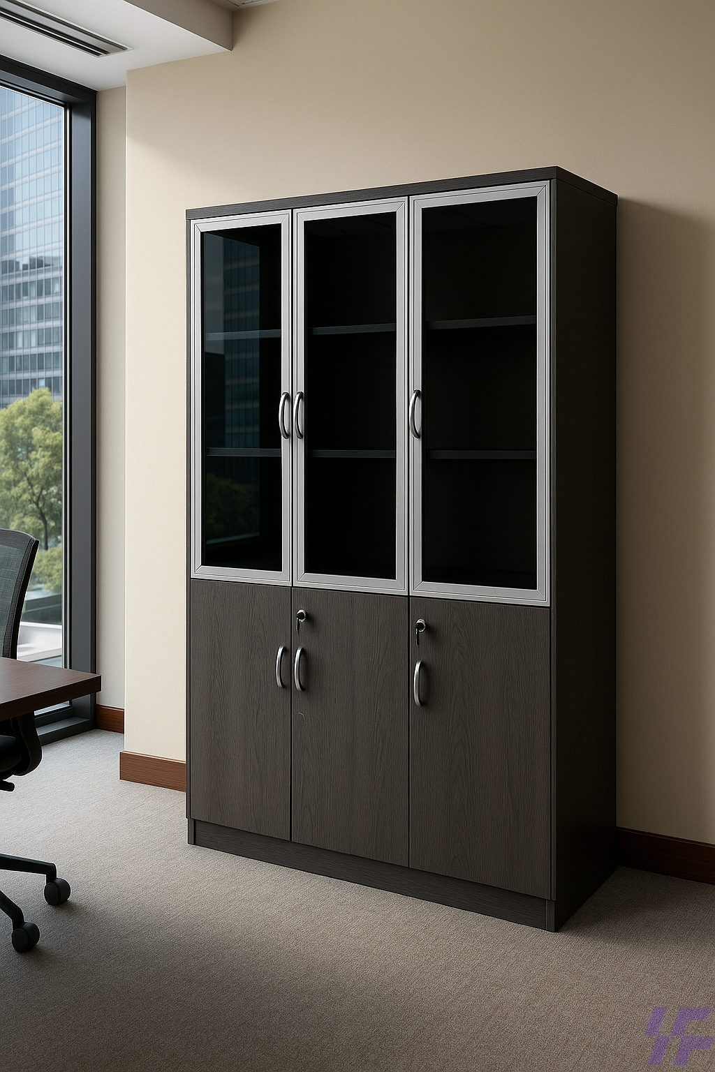 Dark Wood & Tinted Glass Executive Office Cabinet Dark Wood & Tinted Glass Executive Office Cabinet
