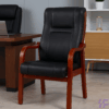 Executive Wooden Visitors Chair – Black Leatherette & Mahogany Frame