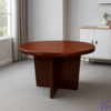 Modern Round Wooden Conference Table – Mahogany Finish