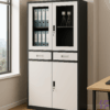 Modern Office Filing Cabinet with Glass & Steel Doors