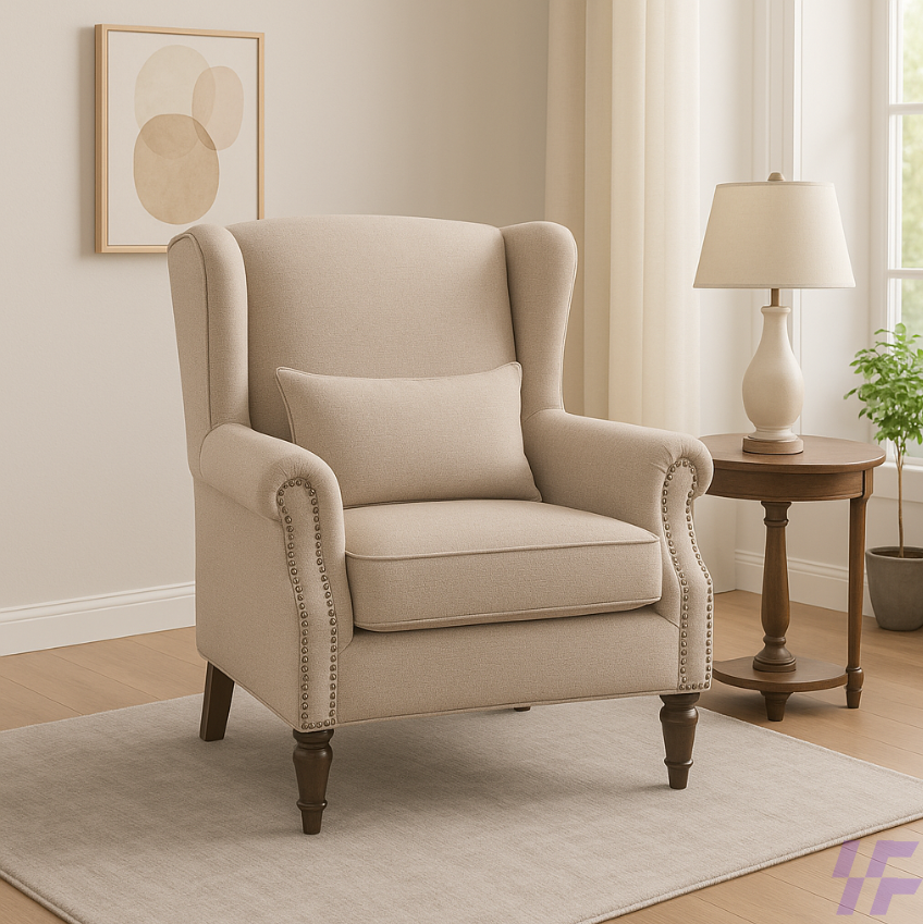 Beige wingback accent chair Beige wingback accent chair