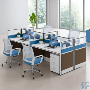 White Blue 4 Way Workstation