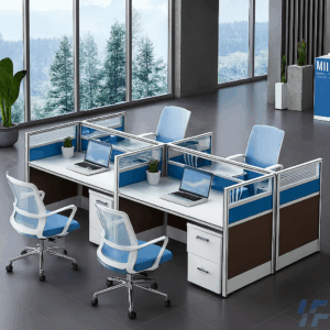 White Blue 4 Way Workstation