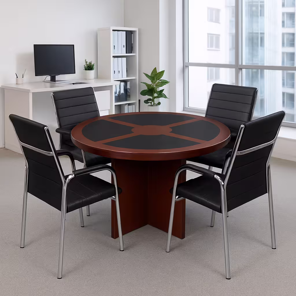 1.2M Round Boardroom Table 1.2M round boardroom table in a modern office conference room with chairs