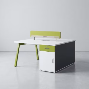 2 way modular workstation with partition panels in a modern office environment