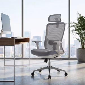 Ergonomic orthopedic office seat with supportive backrest in a modern office