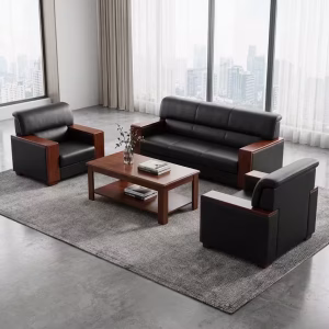 5 seater mahogany desk in a modern office workspace