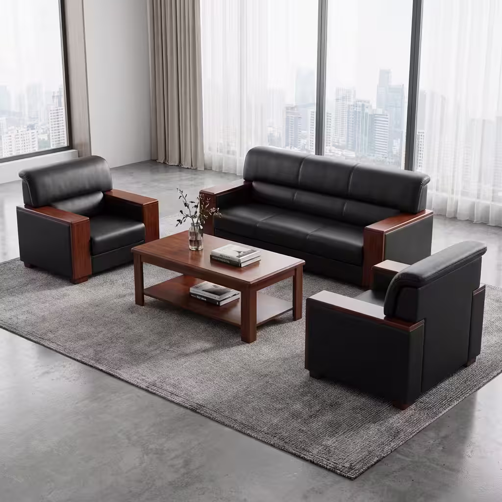 5 Seater Office Waiting Sofa 5 seater mahogany desk in a modern office workspace
