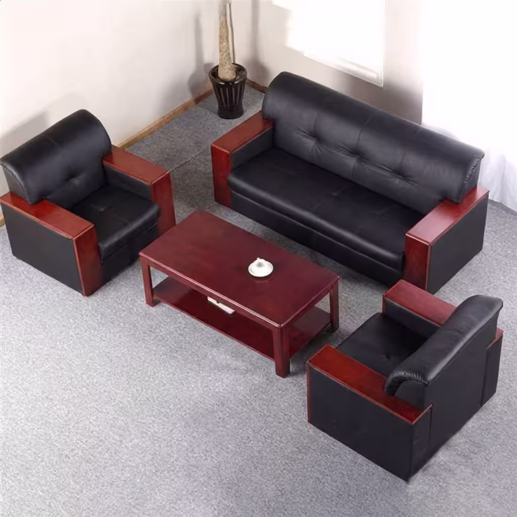 5 Seater Office Waiting Sofa 5 seater mahogany desk in a modern office workspace
