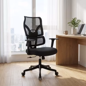 Orthopedic office chair with ergonomic back support in a modern office