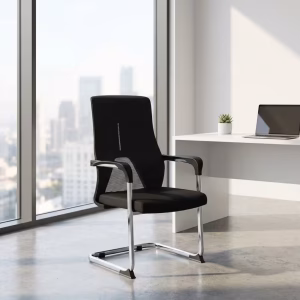 Mesh visitors office chair with ergonomic back support in a reception area
