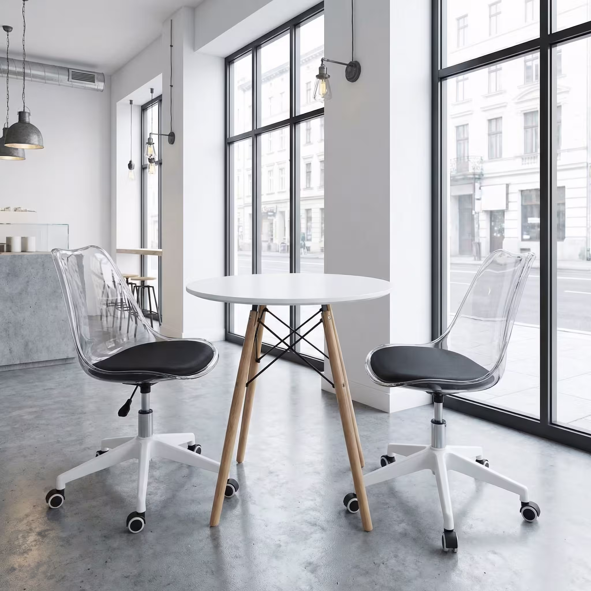 Bistro Table&Transparent Chair Bistro table with transparent chairs combo for modern cafes, homes, and office break areas in Kenya