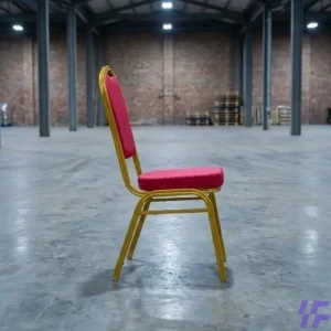 Commercial Red Stackable Banquet Chair with Gold Steel Frame and Padded Fabric Seat – Heavy-Duty Event and Wedding Seating