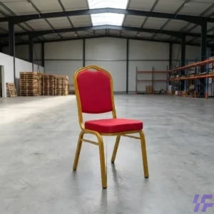 Commercial Red Stackable Banquet Chair with Gold Steel Frame and Padded Fabric Seat – Heavy-Duty Event and Wedding Seating