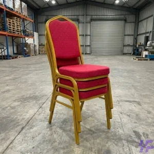 Commercial Red Stackable Banquet Chair with Gold Steel Frame and Padded Fabric Seat – Heavy-Duty Event and Wedding Seating