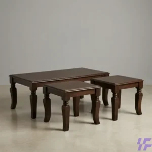 3-Piece Solid Dark Wood Coffee Table Set with Matching Square Nesting Side Tables and Elegant Curved Legs – Modern Living Room Furniture