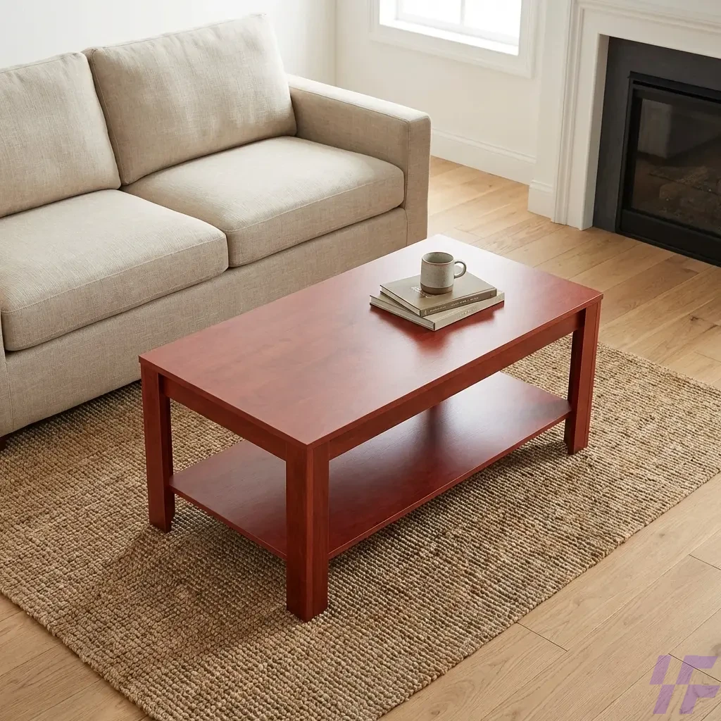 A 1.2m rectangular coffee table featuring a rich mahogany wood finish and a practical two-tier design for a modern living room or office lounge. This spacious wooden center table includes a sturdy top surface and a full-length bottom shelf, providing ample storage for books, magazines, and decor items. Designed with a clean-lined, minimalist aesthetic, this 120cm coffee table serves as a durable and stylish focal point that complements both contemporary and traditional interiors. Its robust construction and elegant wood grain make it an ideal low-profile tea table for high-traffic reception areas or home seating arrangements. A 1.2m rectangular coffee table featuring a rich mahogany wood finish and a practical two-tier design for a modern living room or office lounge. This spacious wooden center table includes a sturdy top surface and a full-length bottom shelf, providing ample storage for books, magazines, and decor items. Designed with a clean-lined, minimalist aesthetic, this 120cm coffee table serves as a durable and stylish focal point that complements both contemporary and traditional interiors. Its robust construction and elegant wood grain make it an ideal low-profile tea table for high-traffic reception areas or home seating arrangements.