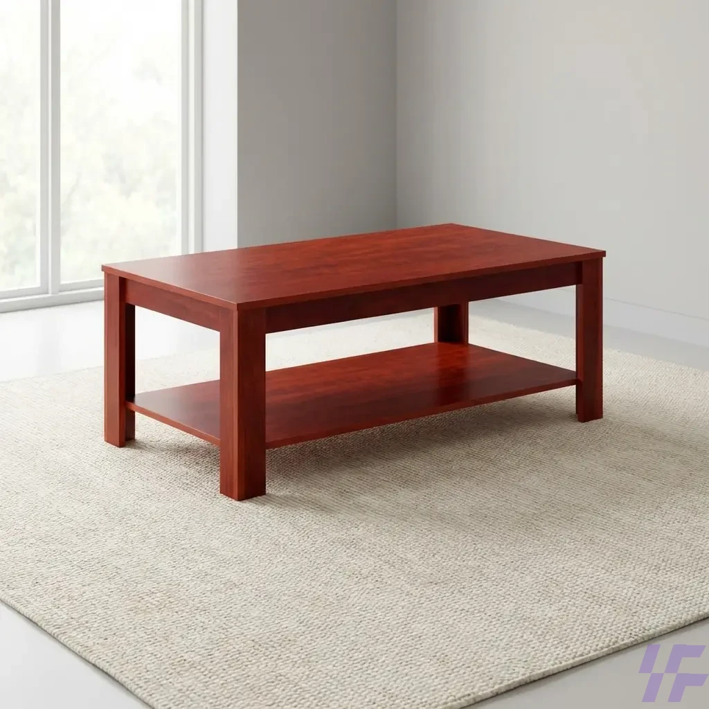 A 1.2m rectangular coffee table featuring a rich mahogany wood finish and a practical two-tier design for a modern living room or office lounge. This spacious wooden center table includes a sturdy top surface and a full-length bottom shelf, providing ample storage for books, magazines, and decor items. Designed with a clean-lined, minimalist aesthetic, this 120cm coffee table serves as a durable and stylish focal point that complements both contemporary and traditional interiors. Its robust construction and elegant wood grain make it an ideal low-profile tea table for high-traffic reception areas or home seating arrangements. A 1.2m rectangular coffee table featuring a rich mahogany wood finish and a practical two-tier design for a modern living room or office lounge. This spacious wooden center table includes a sturdy top surface and a full-length bottom shelf, providing ample storage for books, magazines, and decor items. Designed with a clean-lined, minimalist aesthetic, this 120cm coffee table serves as a durable and stylish focal point that complements both contemporary and traditional interiors. Its robust construction and elegant wood grain make it an ideal low-profile tea table for high-traffic reception areas or home seating arrangements.