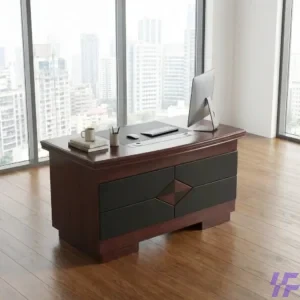 Professional 120cm straight office desk with a durable wooden top and sturdy metal frame, perfect for space-saving workstations and home offices.