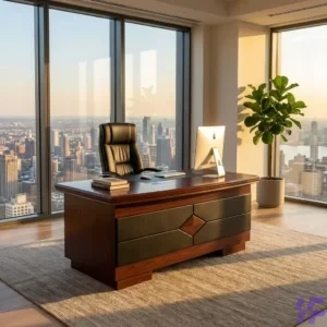 Professional 120cm straight office desk with a durable wooden top and sturdy metal frame, perfect for space-saving workstations and home offices.