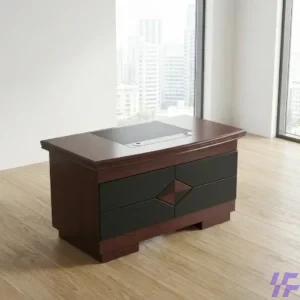 Professional 120cm straight office desk with a durable wooden top and sturdy metal frame, perfect for space-saving workstations and home offices.