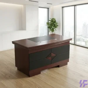 Professional 120cm straight office desk with a durable wooden top and sturdy metal frame, perfect for space-saving workstations and home offices.
