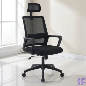 Ergonomic mesh office chair with breathable backrest, lumbar support, and adjustable height for comfortable all-day seating in a professional workspace.