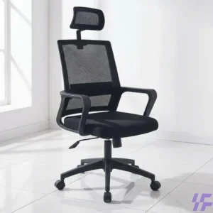 Ergonomic mesh office chair with breathable backrest, lumbar support, and adjustable height for comfortable all-day seating in a professional workspace.