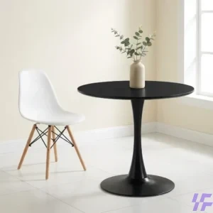 Modern Black Round Dining Table with Minimalist Pedestal Base and Scratch-Resistant Matte Finish for Contemporary Kitchen or Open-Plan Living Spaces