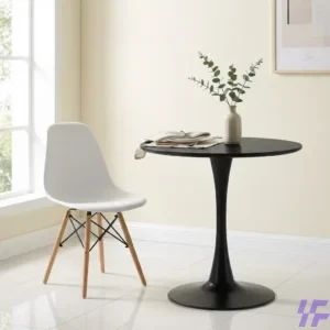 Modern Black Round Dining Table with Minimalist Pedestal Base and Scratch-Resistant Matte Finish for Contemporary Kitchen or Open-Plan Living Spaces