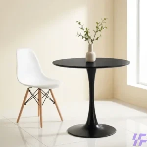 Modern Black Round Dining Table with Minimalist Pedestal Base and Scratch-Resistant Matte Finish for Contemporary Kitchen or Open-Plan Living Spaces