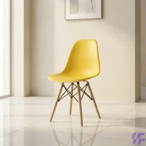 Modern Yellow Eames Plastic Side Chair with Sturdy Wood Legs and Ergonomic Molded Shell Design for Contemporary Home or Office Dining Decor