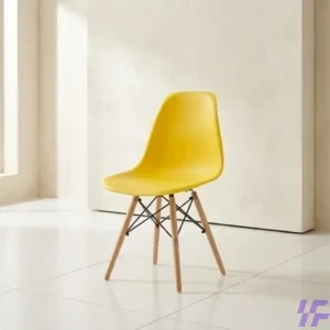 Modern Yellow Eames Plastic Side Chair with Sturdy Wood Legs and Ergonomic Molded Shell Design for Contemporary Home or Office Dining Decor