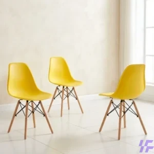 Modern Yellow Eames Plastic Side Chair with Sturdy Wood Legs and Ergonomic Molded Shell Design for Contemporary Home or Office Dining Decor
