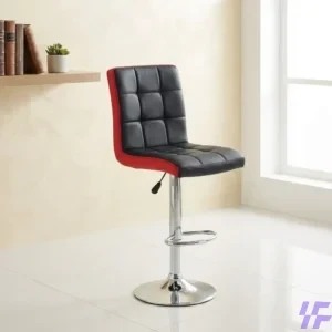 Modern Black Leather Adjustable Barstool with Chrome Pedestal Base, Ergonomic Backrest, and Swivel Function for Home Bars or Kitchen Islands
