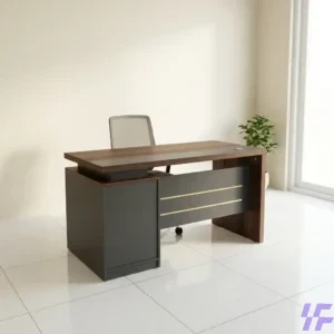 Modern 120cm Executive Office Desk with Wood Grain Finish, Integrated Cable Management, and Minimalist Metal Legs for Compact Professional Workspaces