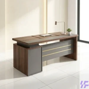 Modern 120cm Executive Office Desk with Wood Grain Finish, Integrated Cable Management, and Minimalist Metal Legs for Compact Professional Workspaces
