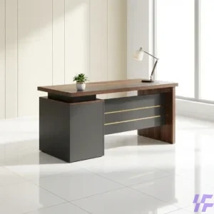 Modern 120cm Executive Office Desk with Wood Grain Finish, Integrated Cable Management, and Minimalist Metal Legs for Compact Professional Workspaces